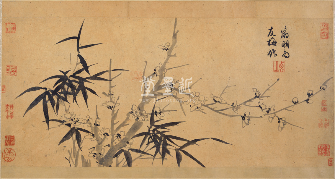 Plum Blossoms and bamboo with Mid-Autumn Poems in Semi-Running Script